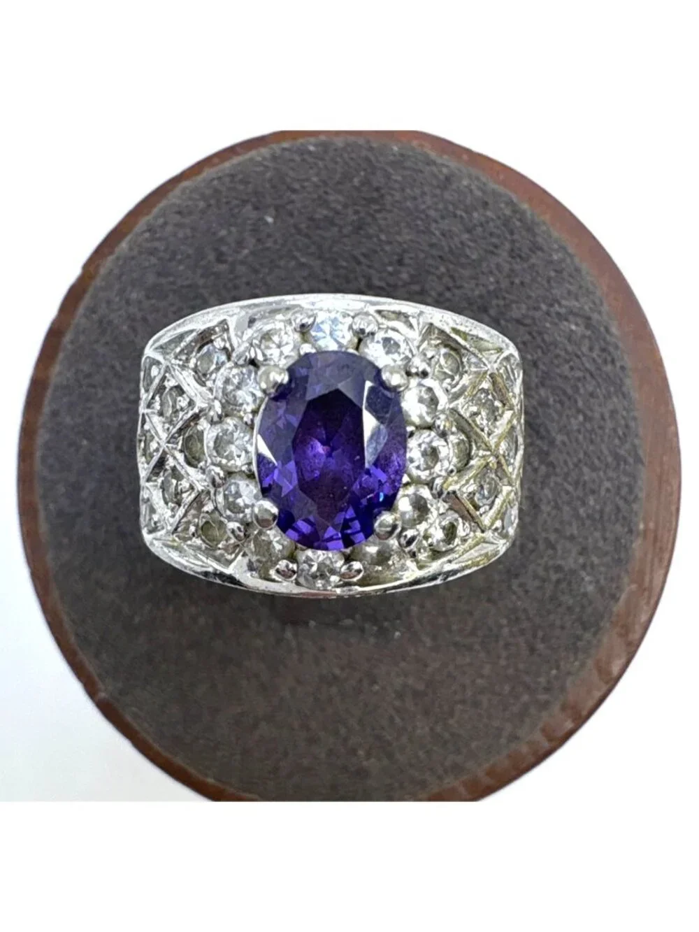 Amethyst Cubic Zirconia Tapered Band Sterling Silver 925 Ring Size 5.75